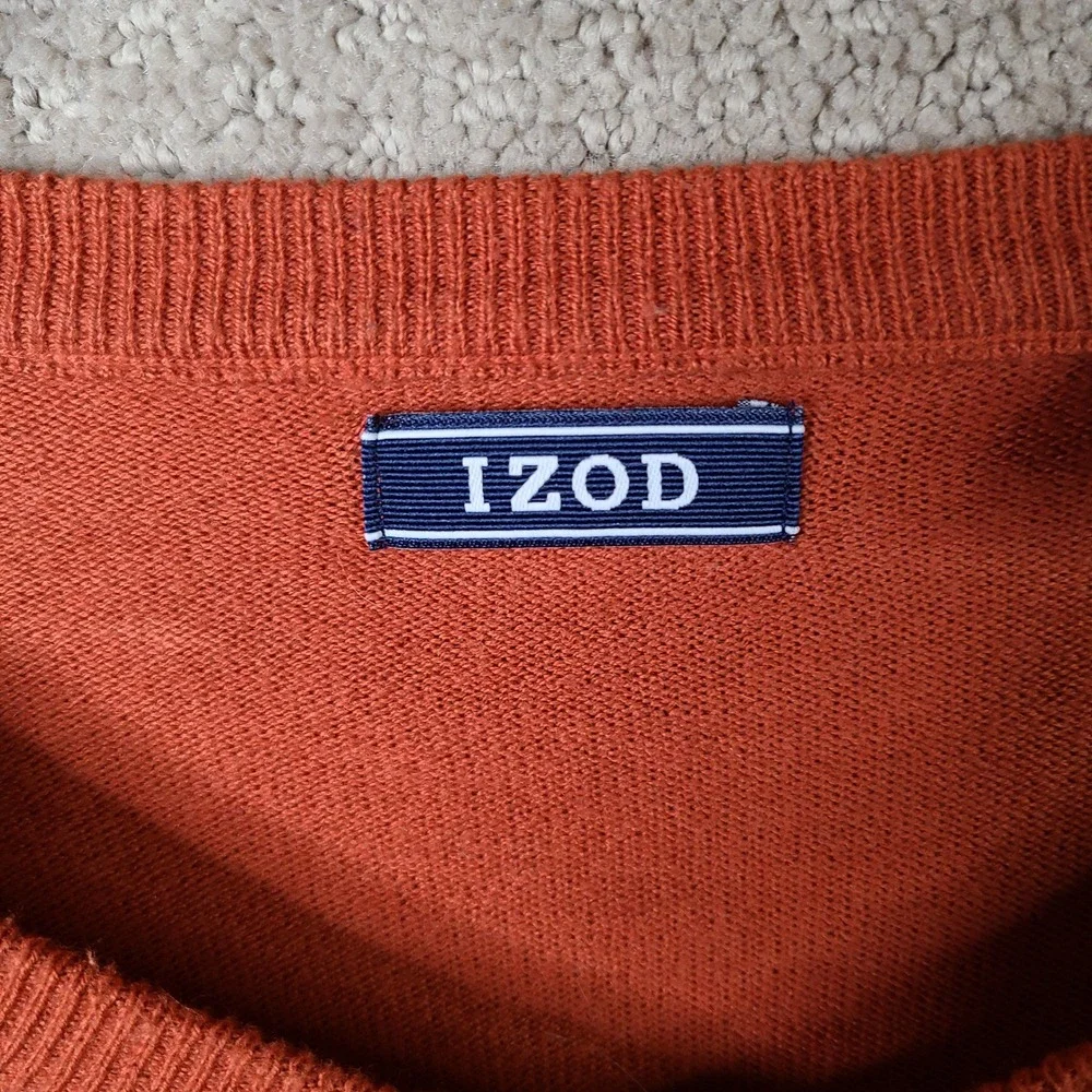Izod Sweater Mens Large Orange V Neck Cotton Blend‎ Long Sleeve Casual Pullover